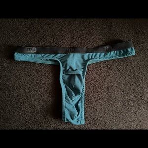 Male Power Men’s Thong Velvet Felt Like Feel Blue/Green Color w/Black Trim Rare!